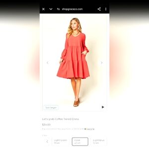 NWT Coral Long Sleeve Tiered Babydoll Knee Length Dress Womens -L